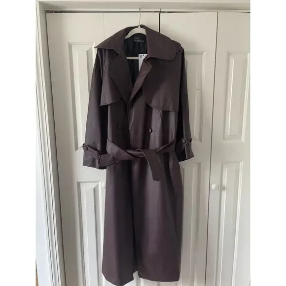 Burgundy Faux Leather Trench Coat Long Belted Jacket Women Oversized Fall - Picture 9 of 10